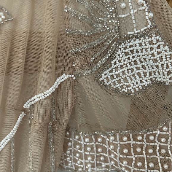 Beaded Embellished Nude Sheer Mini Dress with Sleeves - Picture 6 of 6